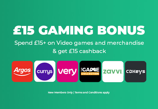 £15 cashback on new game releases and gaming merchandise