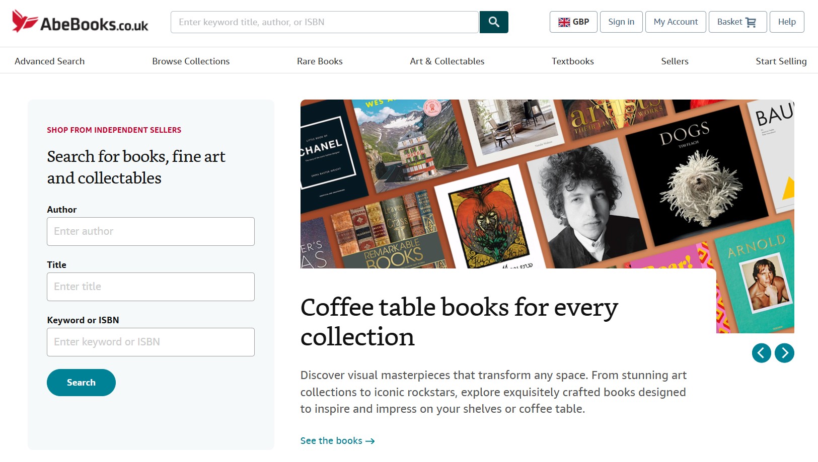AbeBooks homepage