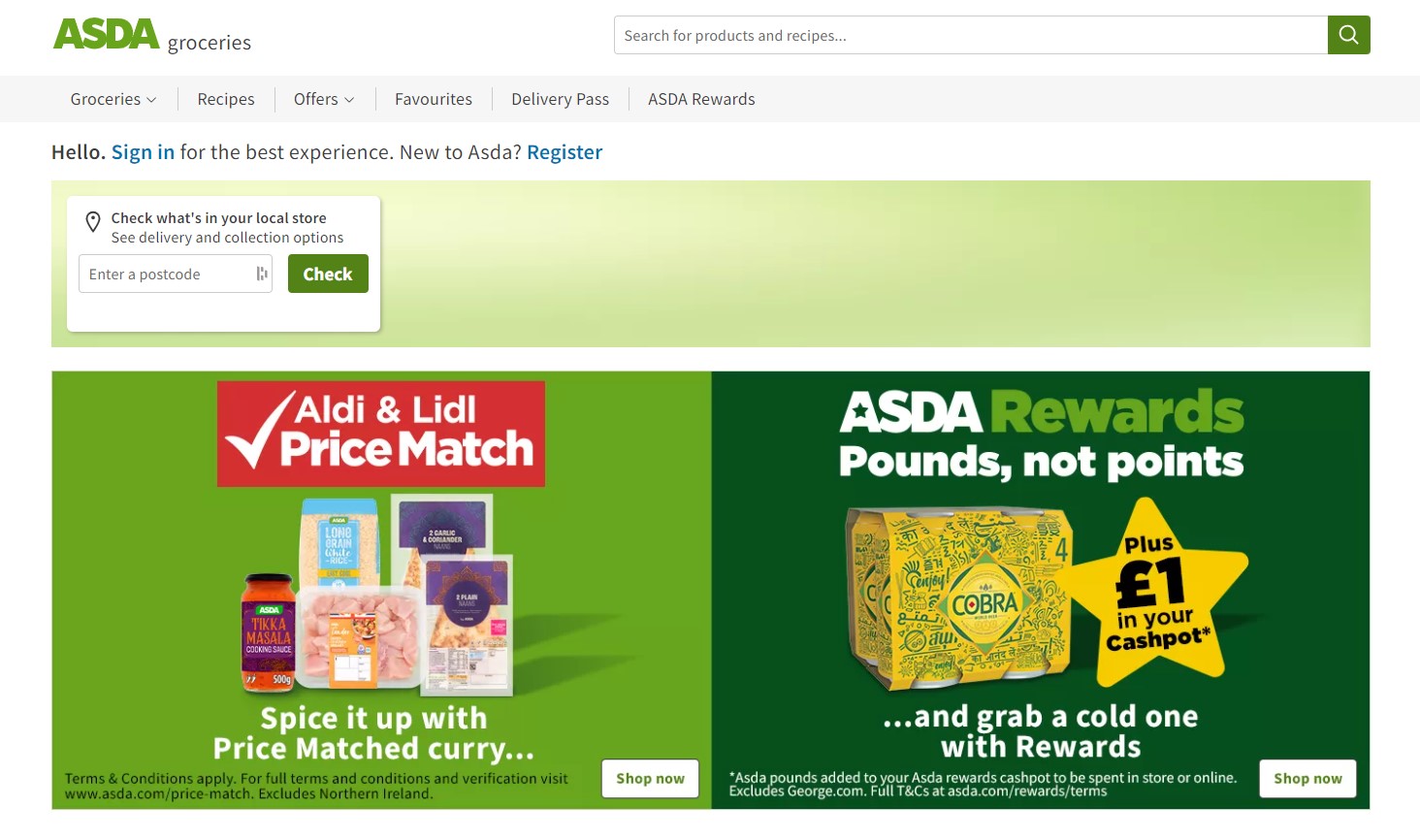 Asda Groceries homepage