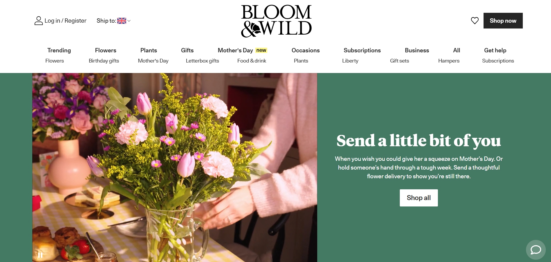 Bloom and Wild homepage 