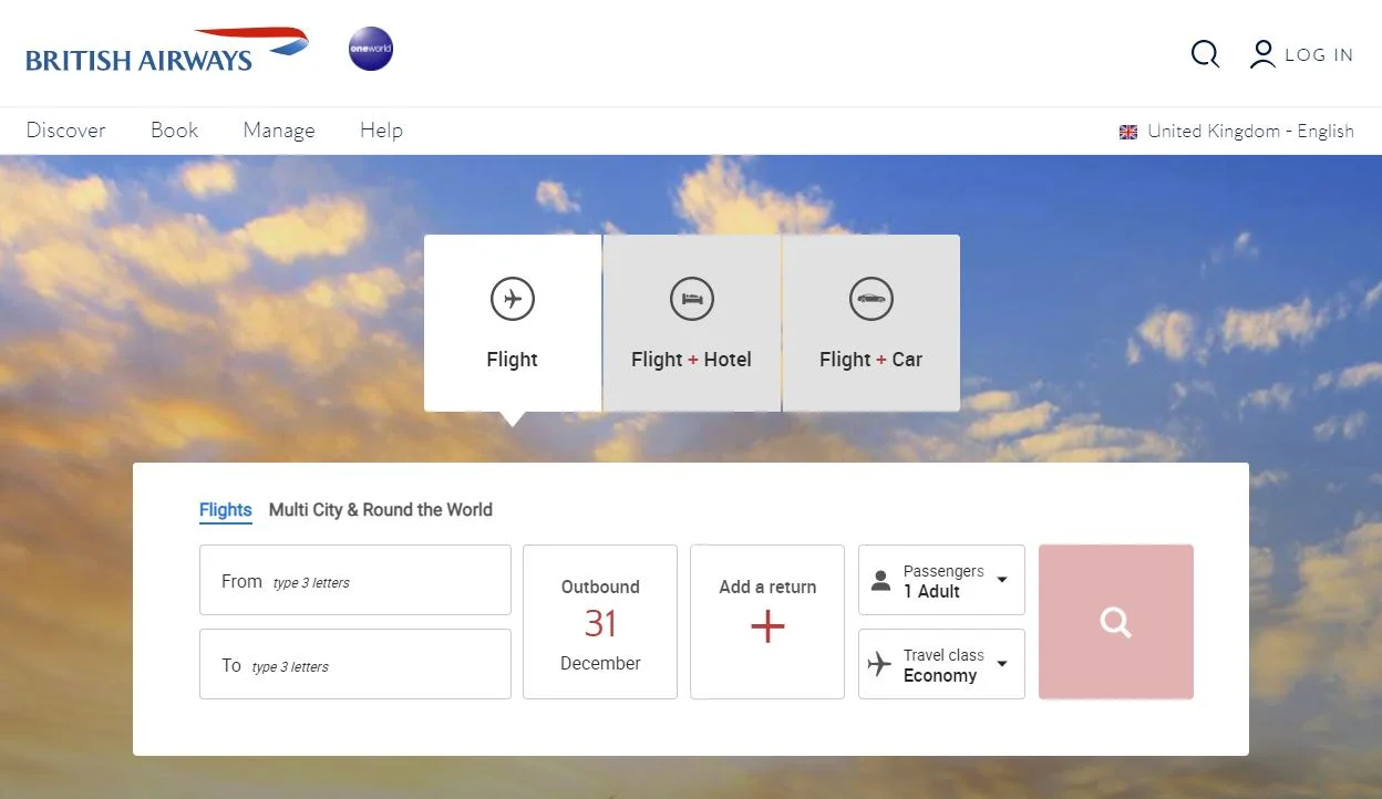 British Airways Homepage Screenshot