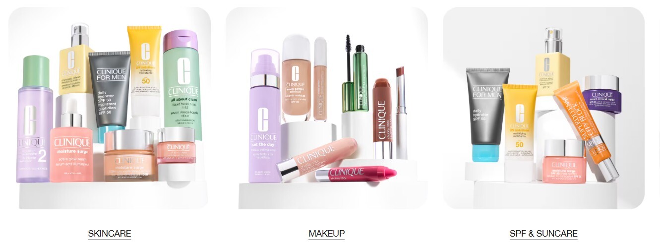 Clinique skincare, makeup and suncare