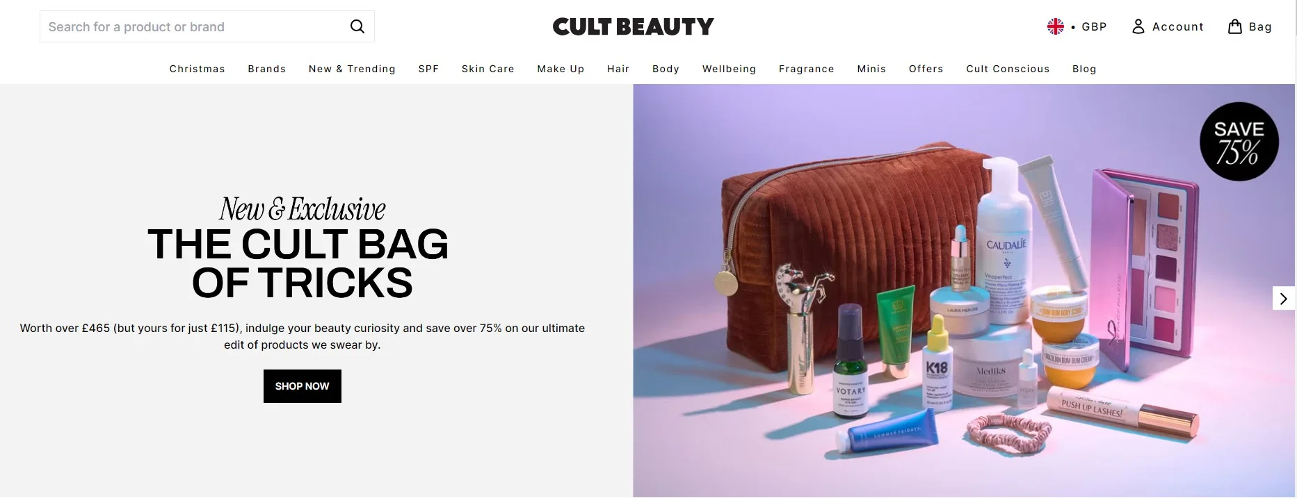 Cult Beauty homepage