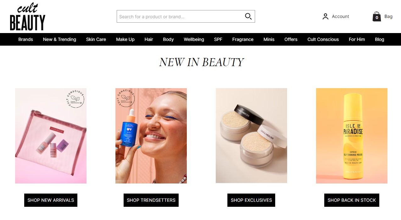 Cult Beauty product categories