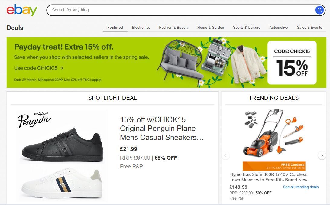 Screenshot of eBay daily deals
