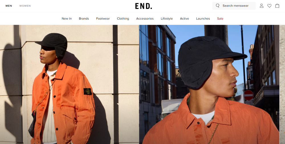 END. Clothing website homepage