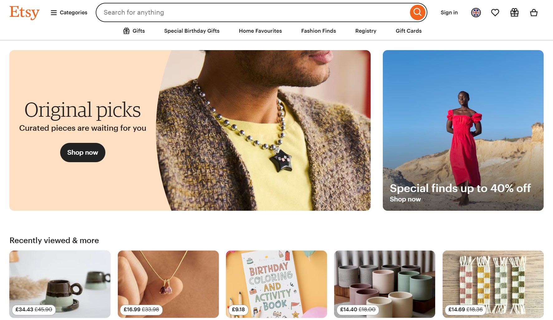 Etsy homepage