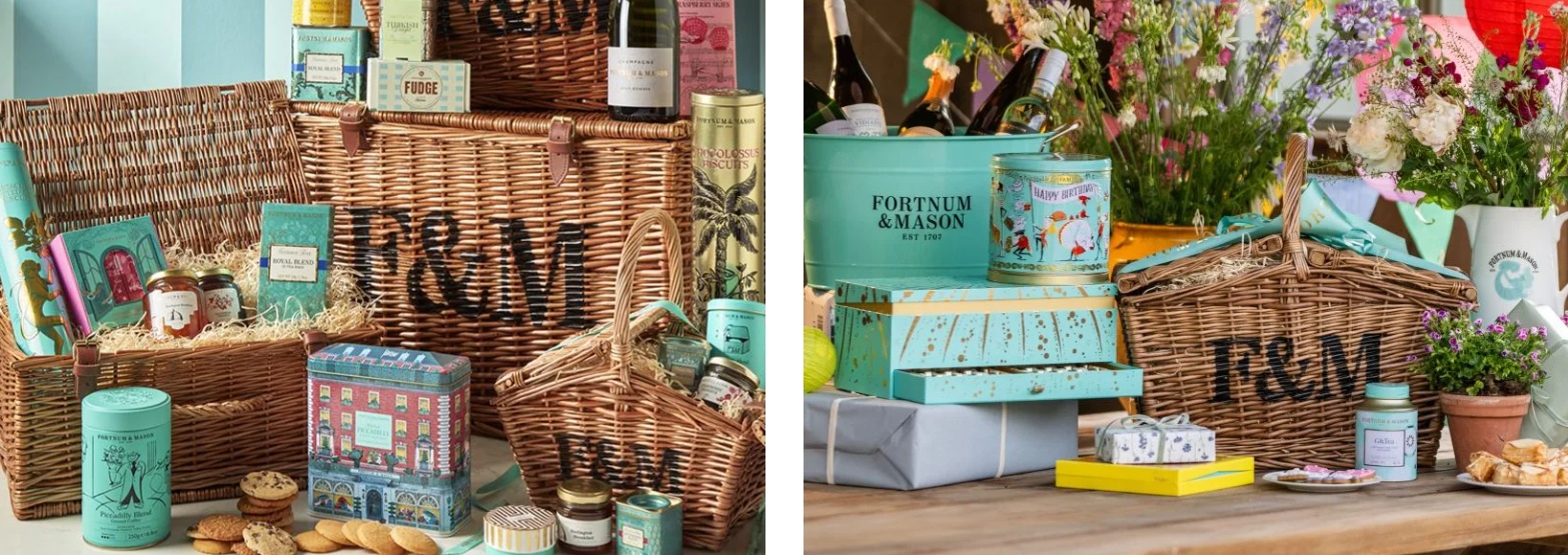 An image showing hampers on the Fortnum & Mason website