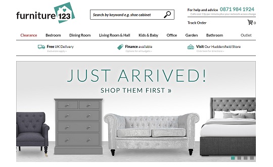 Furniture123 Homepage Screenshot