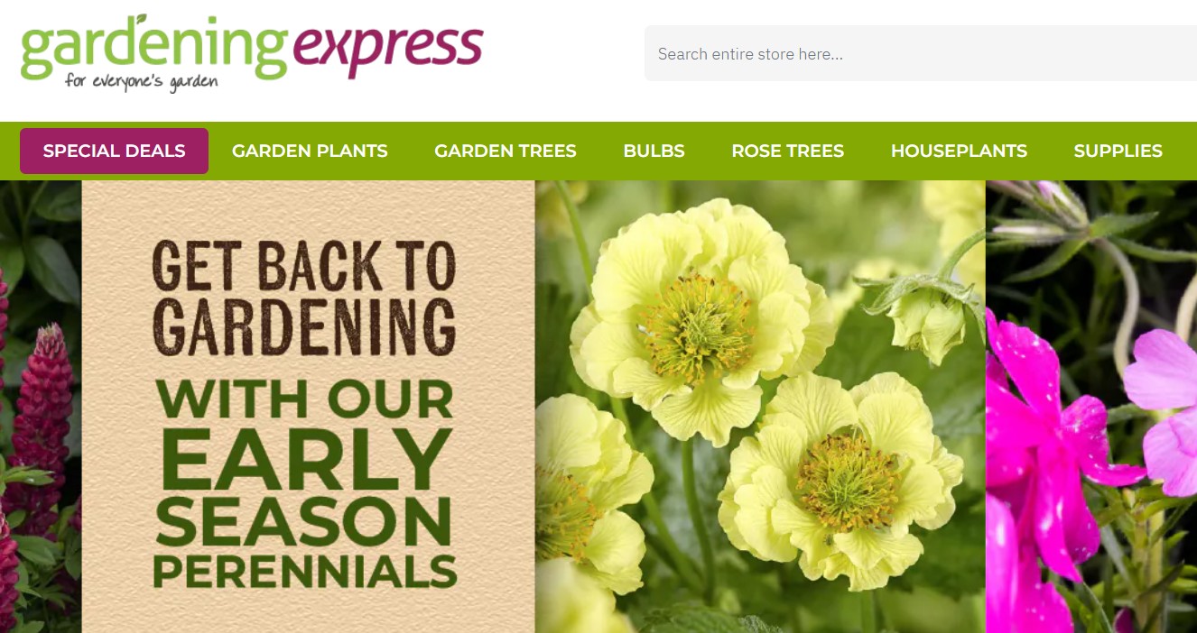 Gardening Express homepage