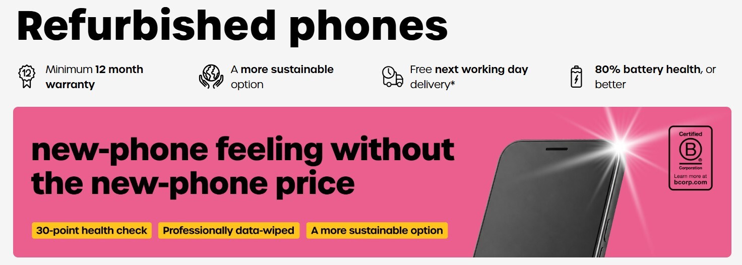 Shop refurbished phones at giffgaff