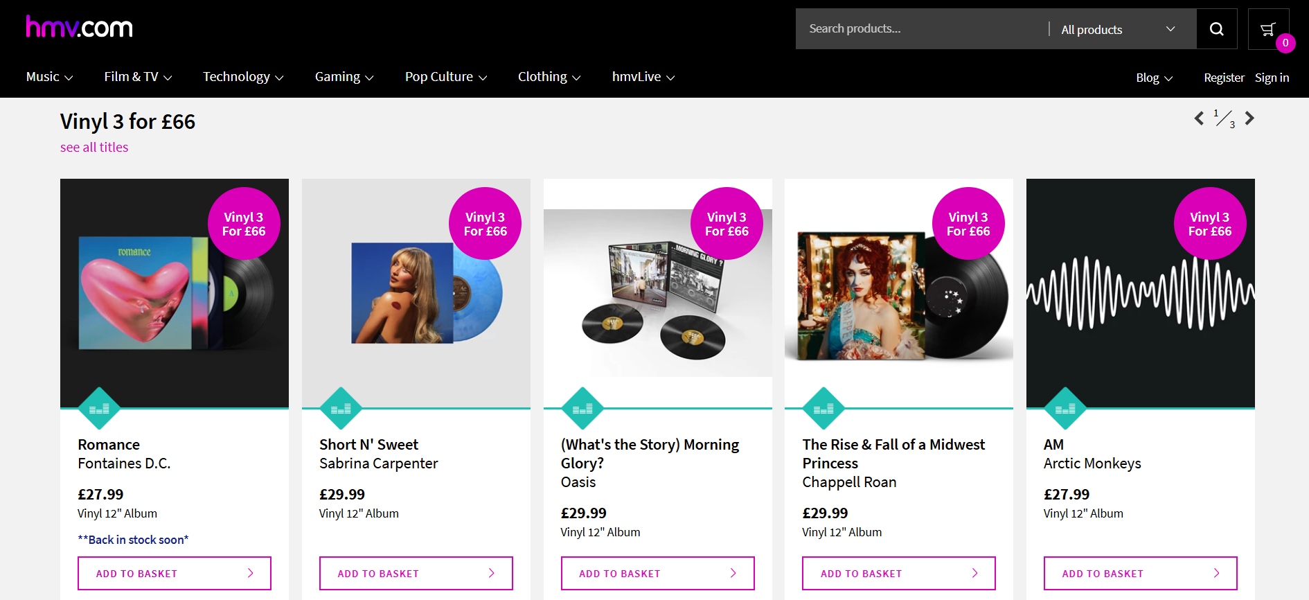 HMV homepage