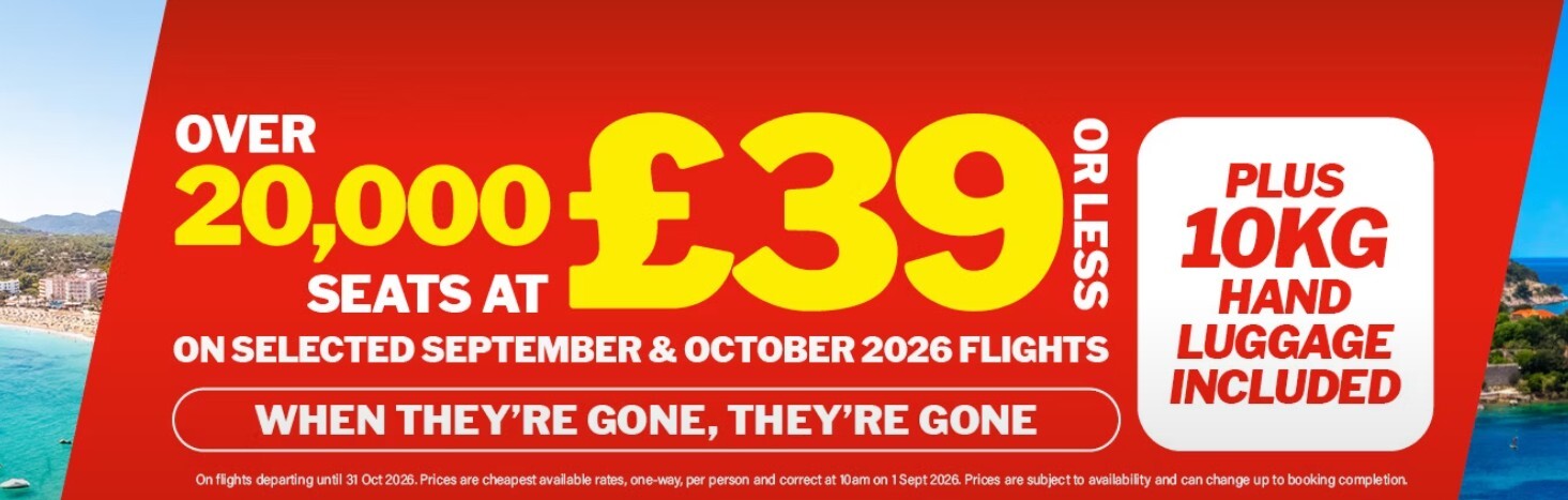 Jet2.com sale on September and October 2026 flights