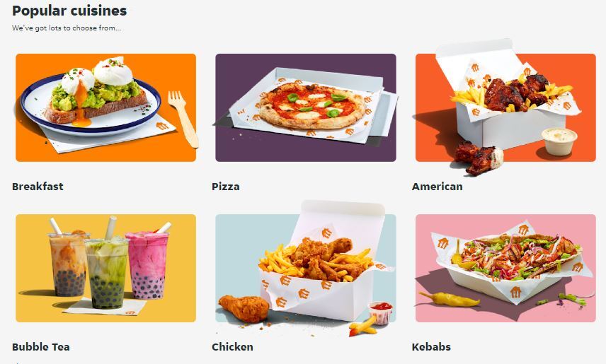 Screenshot of Just Eat's popular dishes section