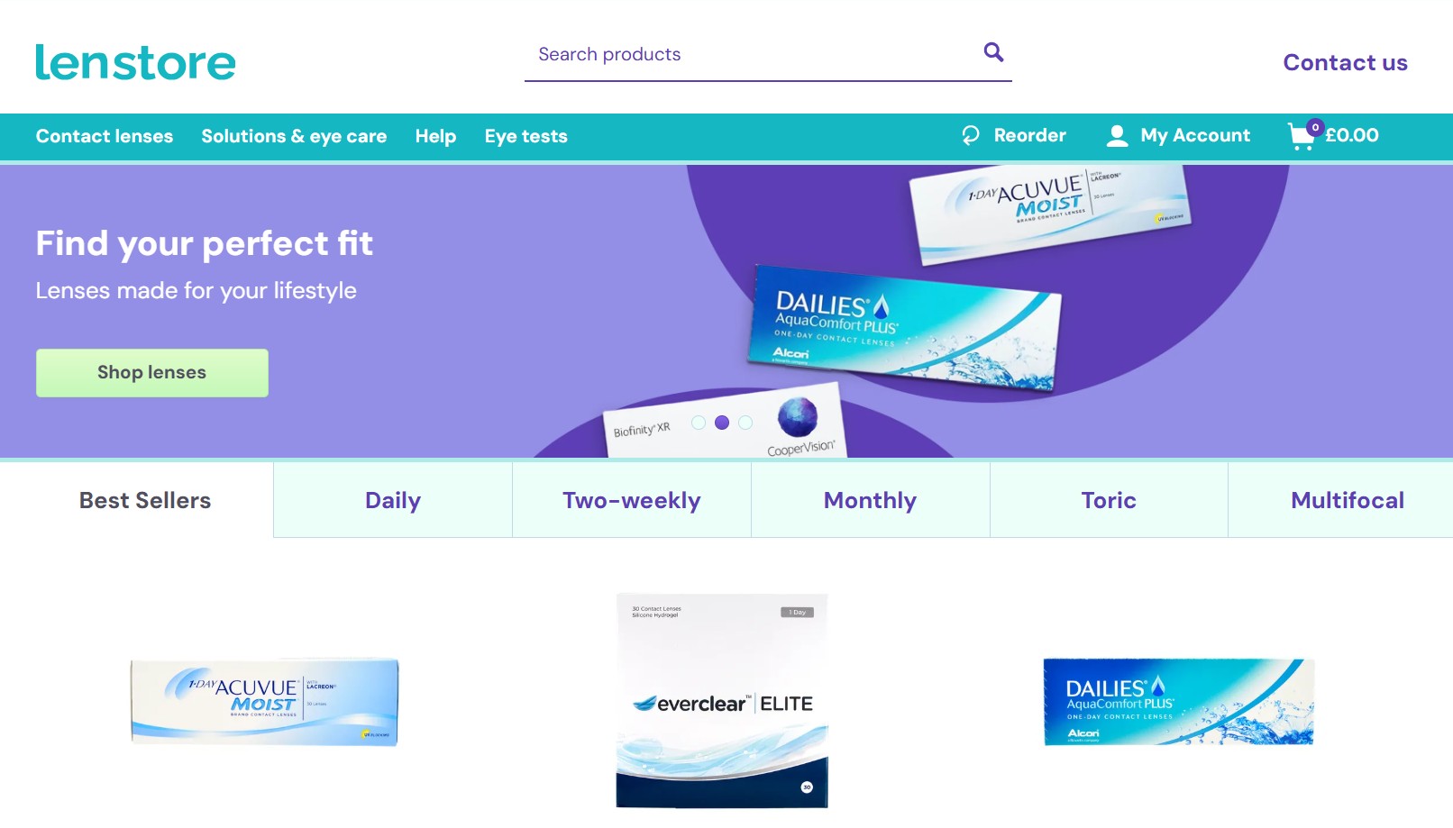 Lenstore Contact Lenses homepage