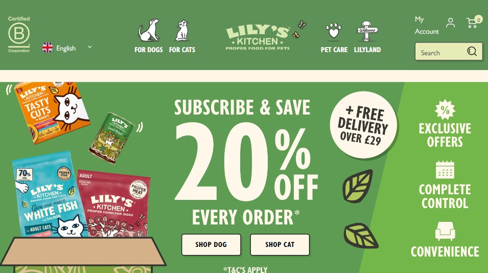 Lily’s Kitchen homepage