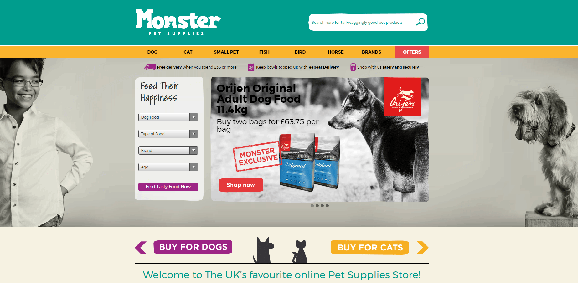 Monster Pet Supplies Homepage Screenshot