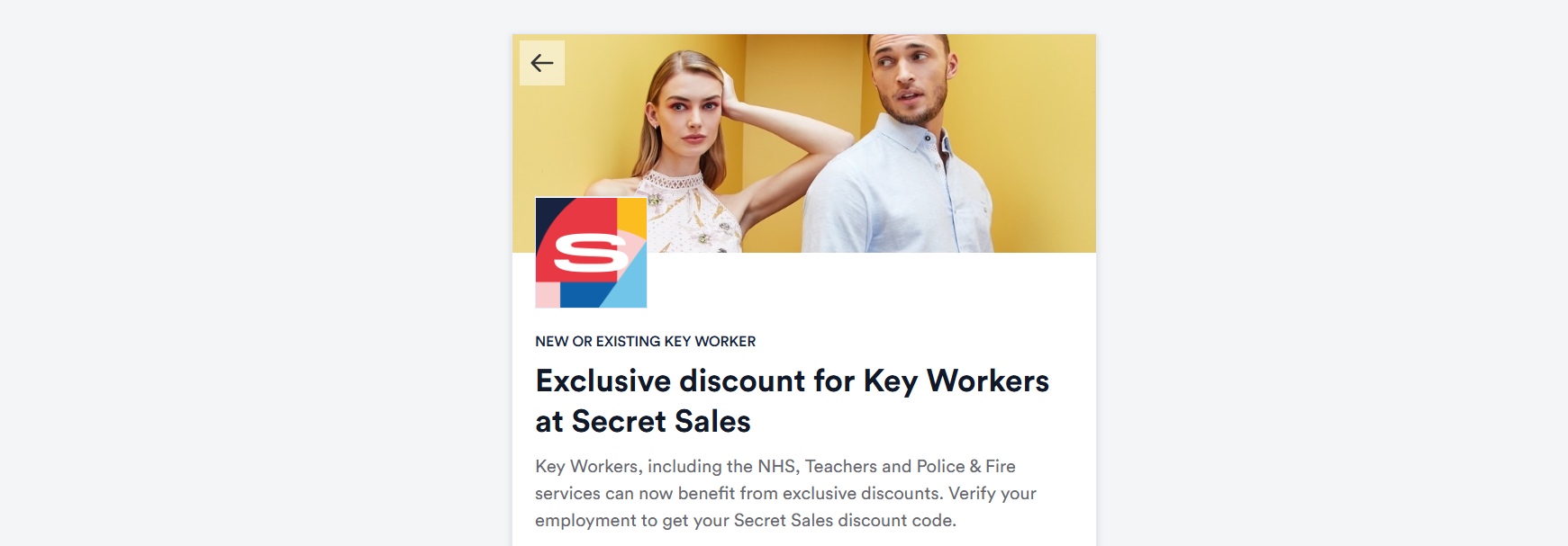 An image showing the Key Worker discount at Secret Sales