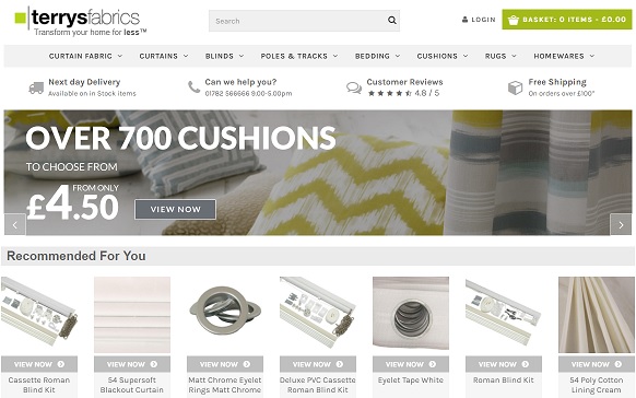 Terry's Fabrics Homepage Screenshot