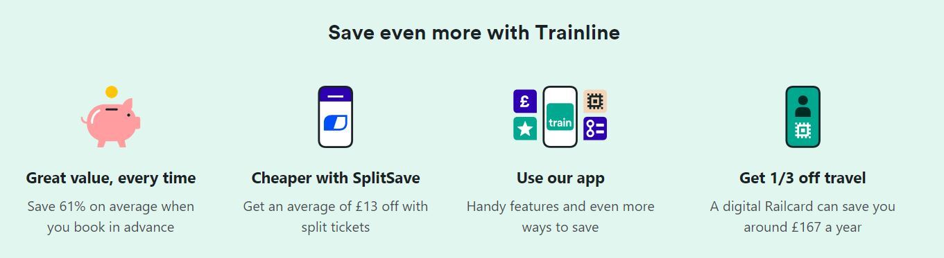 Screenshot of trainline savings