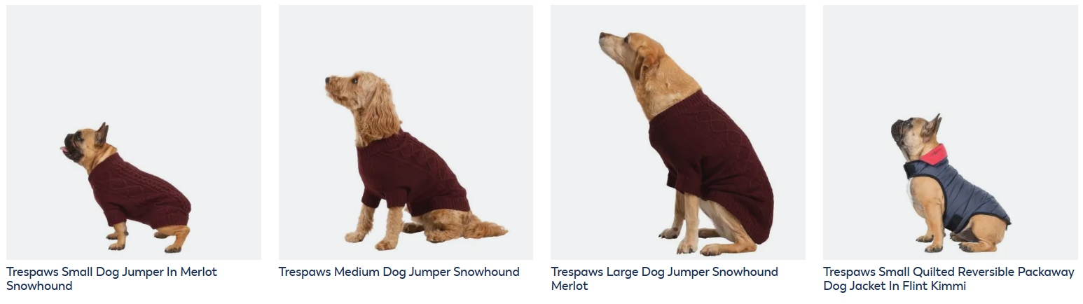 An image showing coats for dogs at Trespass