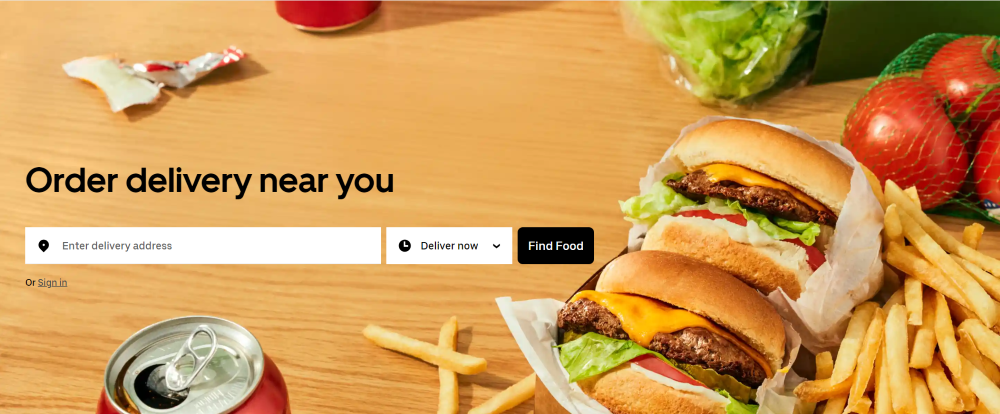 Screenshot of Uber Eats homepage