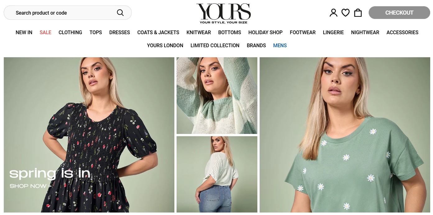 Yours Clothing homepage