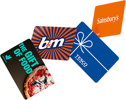 Several gift cards, including: Iceland, Tesco, Deliveroo, Asda, Starbucks and more