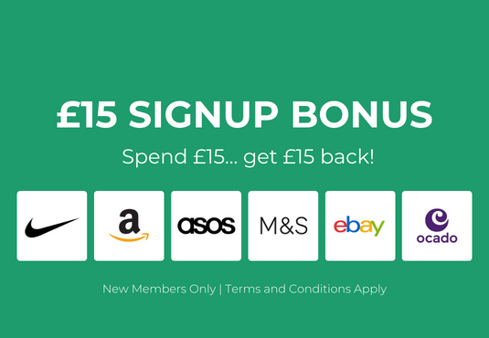 Get £15 cashback when you spend £15+
