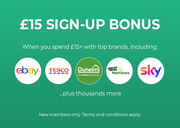 Get £15 cashback when you spend £15+